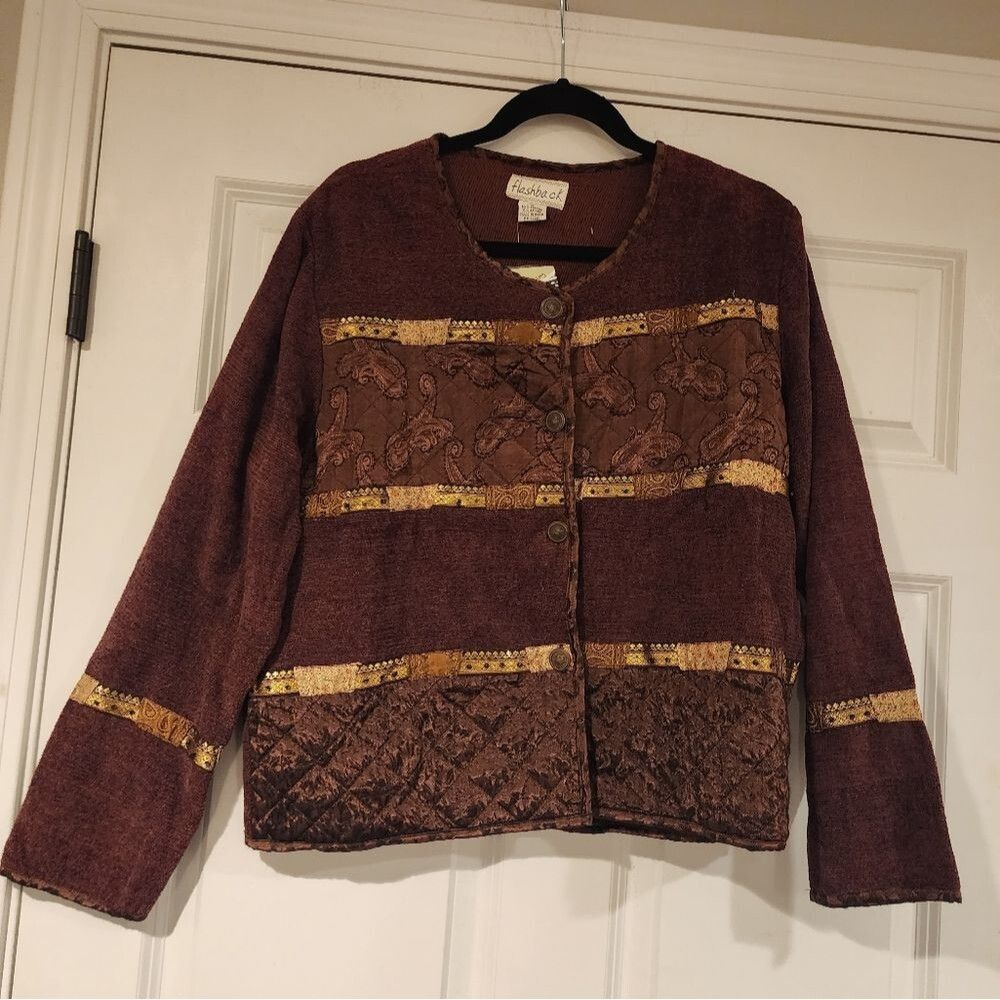 NWT Flashback vintage brown and gold button front jacket M